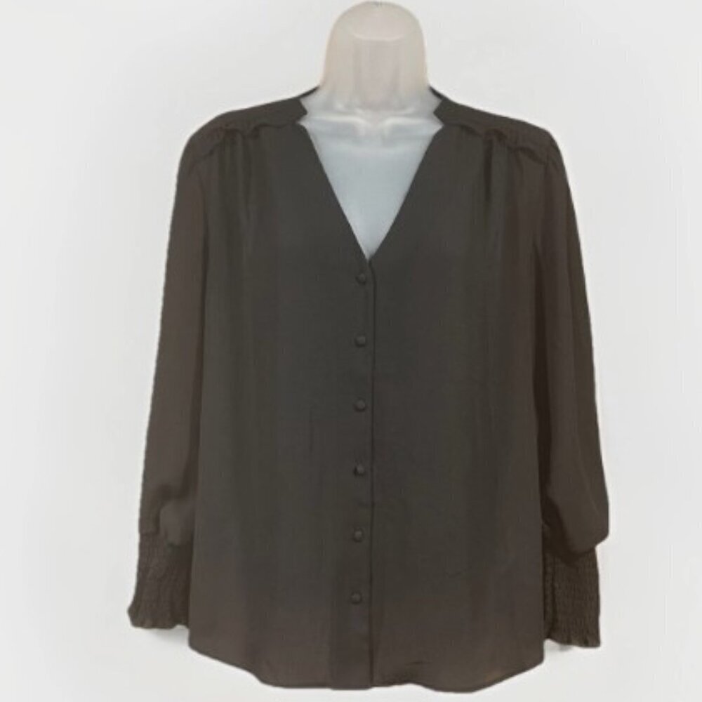 Nanette Lepore Black Semi Sheer Blouse Long Sleeve Lightweight Womens Size Large